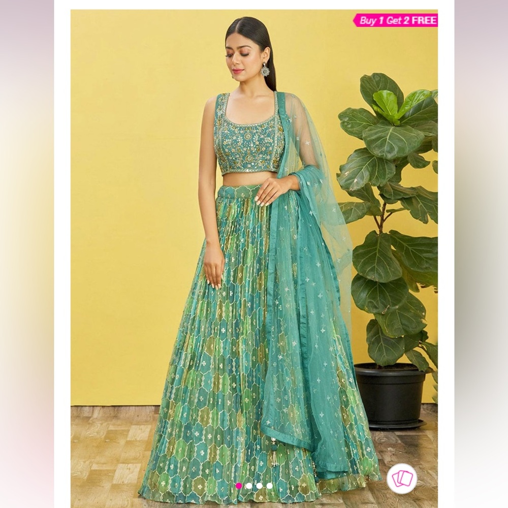 Teal and gold lehenga (3 piece set)